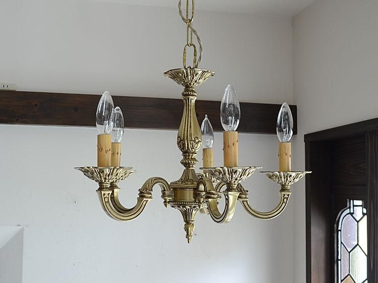 ヴィンテージ 真鍮 5灯シャンデリア｜アンティーク照明・ランプ