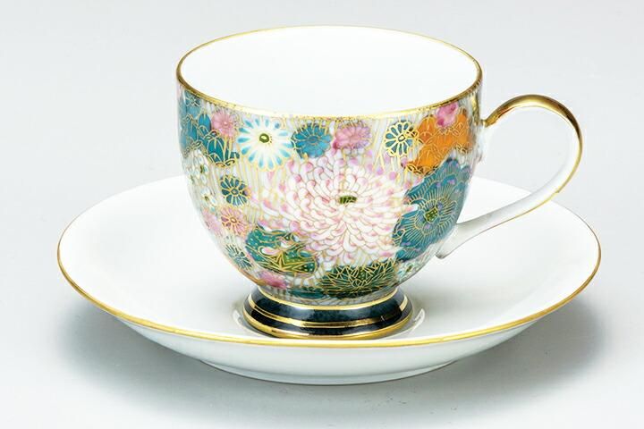 ①九谷焼コーヒーカップ 明治時代輸出品 手書き三十六歌仙 細密画 金彩