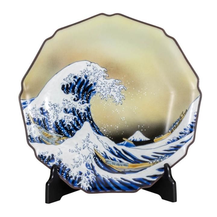 九谷焼/飾り皿】12号飾皿 松竹梅に鳥（桐箱付）/三ツ井為吉作