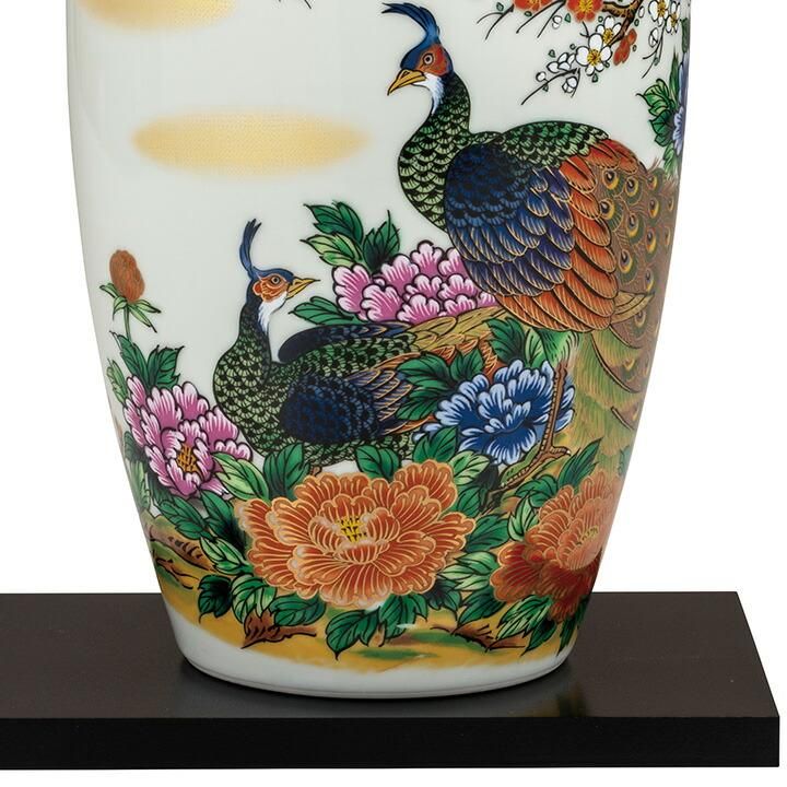 漆器 花瓶 孔雀と花の装飾 濃紺 壺 漆器 花瓶 孔雀と花の装飾 濃紺 壺