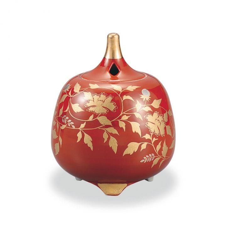 Gojyo 九谷焼 陶山 赤絵金彩花文鉢 仕覆・時代箱付 U R5654 Gojyo