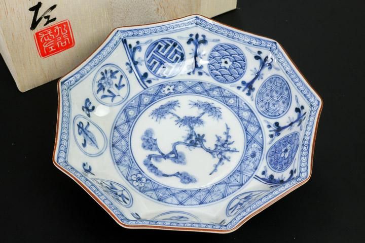 宮内庁御用窯】九角浅鉢 丸紋松竹梅/山本長左 （木箱入り） - 和食器の