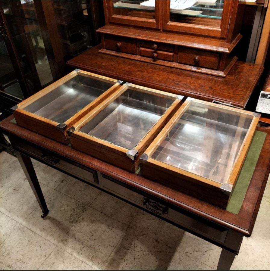 木製ガラスケース 3段 卓上 ショーケース 扉なし 木枠のガラスケース 卓上