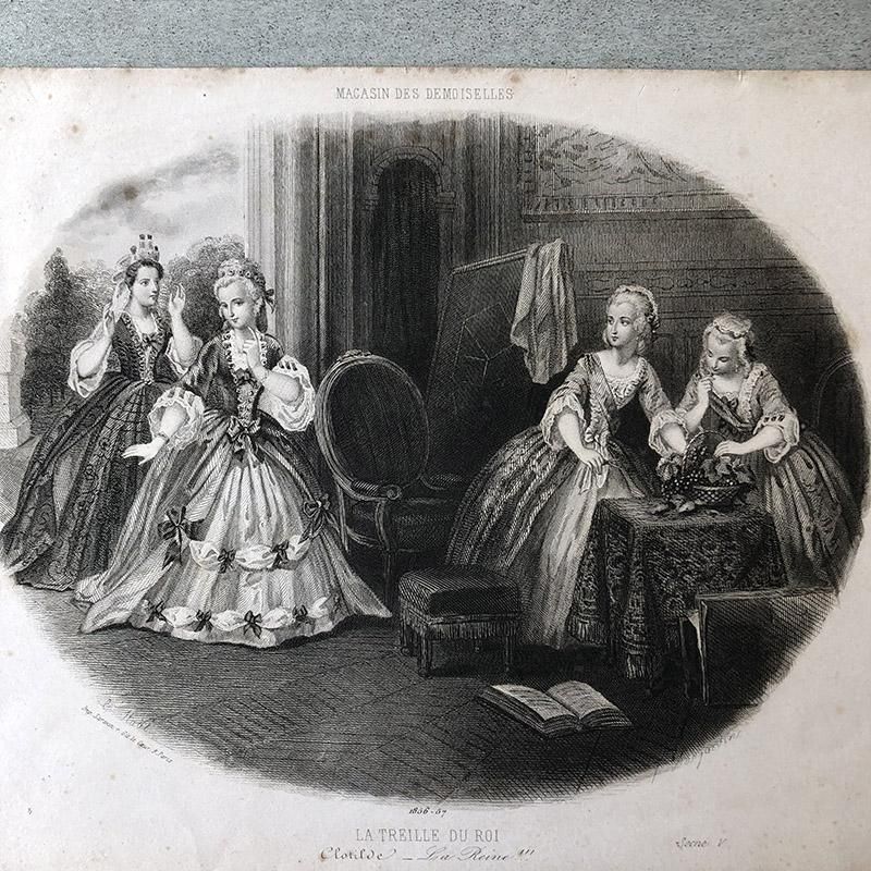 フランスアンティーク銅版画 額装品 額装された貴婦人画・2B/フランス