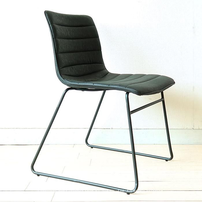 ダイニングチェア インダストリアル レザー ブラックスチール 男前