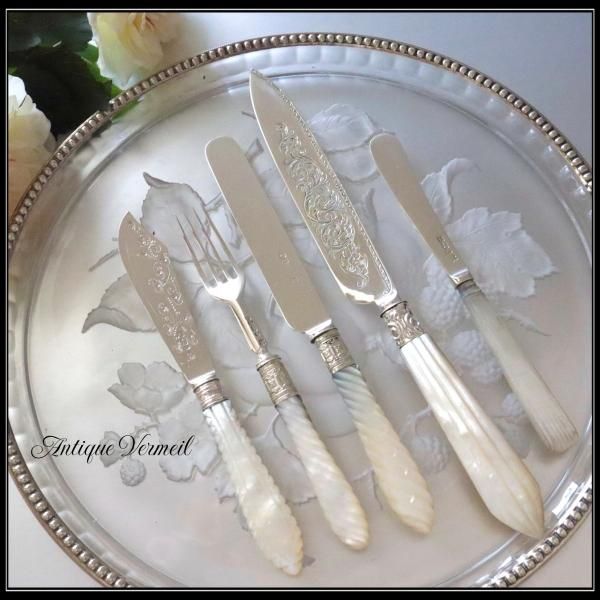 Victorian Sterling Silver MOP Knife & Fork 英国アンティーク