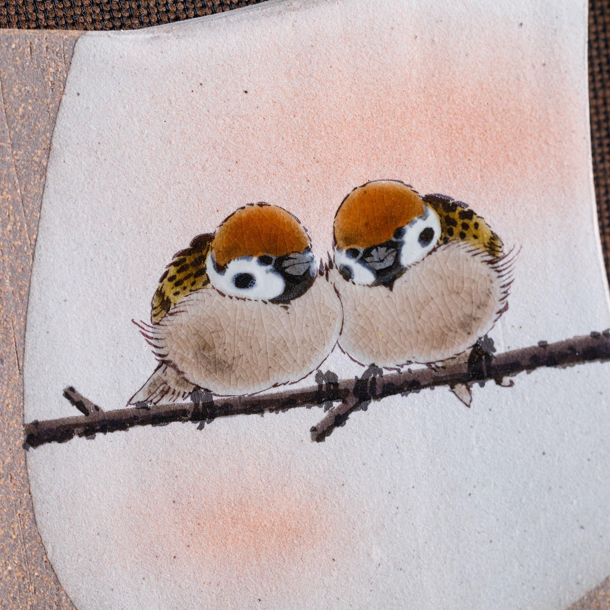 中村陶志人作 陶額 二雀図 (横) - 九谷満月公式オンラインショップ