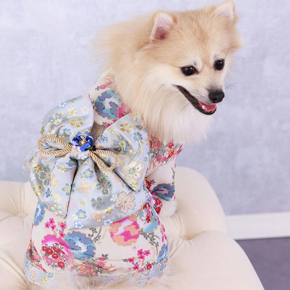 ONEKOSAMA OINUSAMA 振袖 着物風 ペットウェア アイボリー S 小型犬