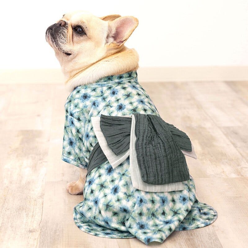 即納✨犬の浴衣✨犬用本格本染浴衣 XS グリーン 犬服 ゆかた 即納✨犬