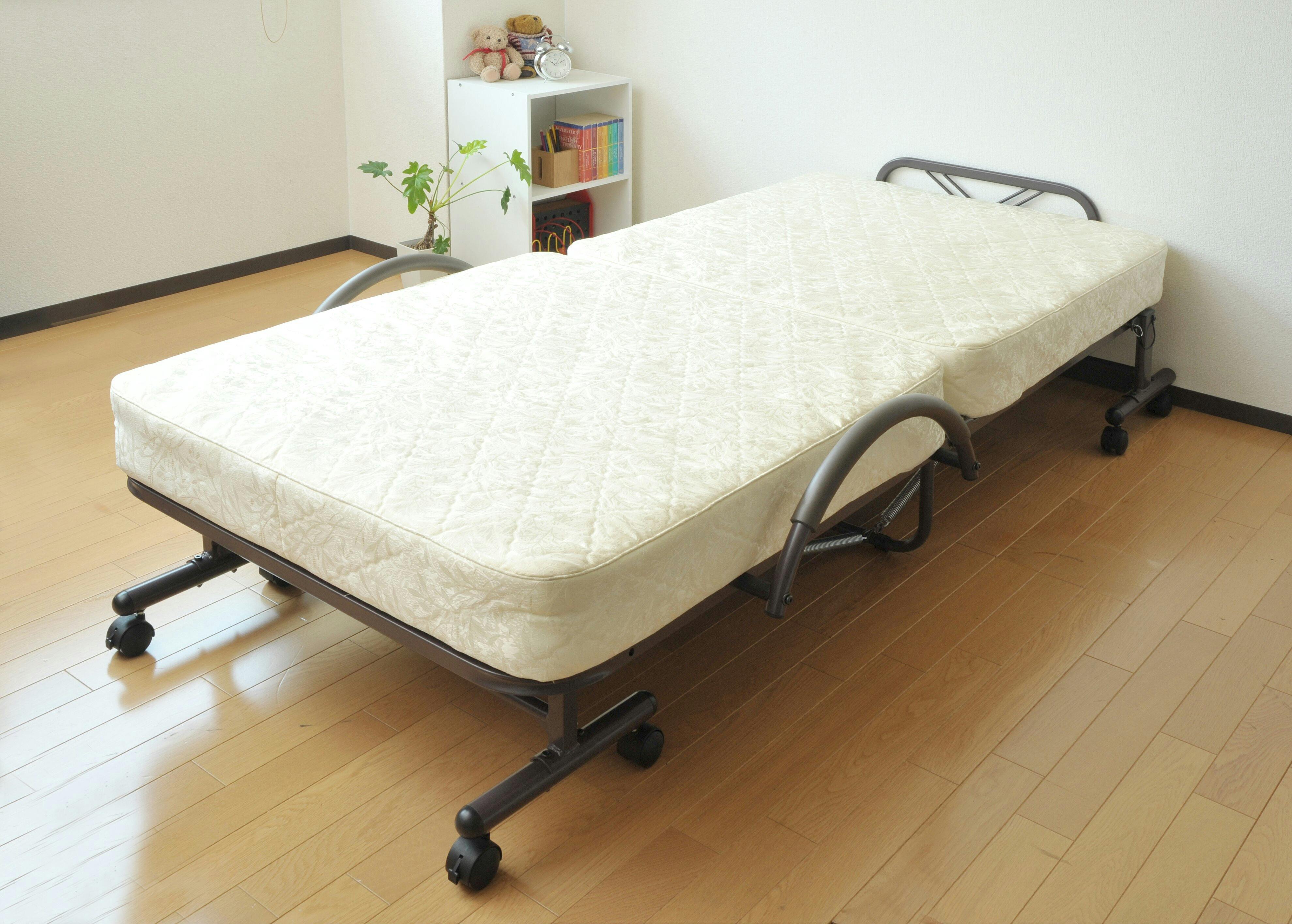 YAMAZEN 薄めマットレスの折りたたみベッド/ダークブラウン YAMAZEN