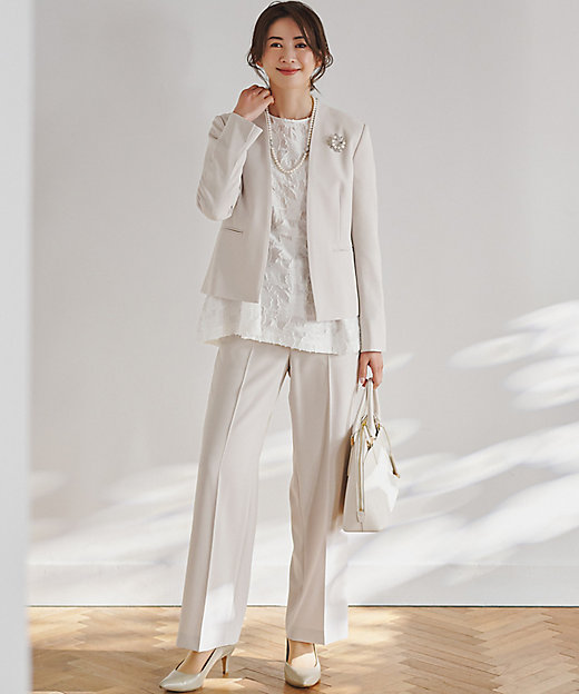 セットアップ対応／洗える】トリアセダブルジョーゼット ノーカラー