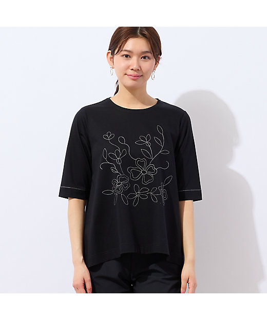 洗える】花刺繍AラインTシャツ（12124523） | LOBJIE (Women