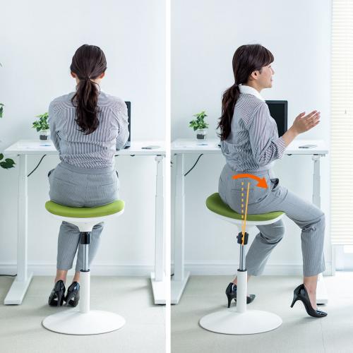 ハイスツール 座面フレキシブル可動 ガス圧高さ調整 グリーン 150