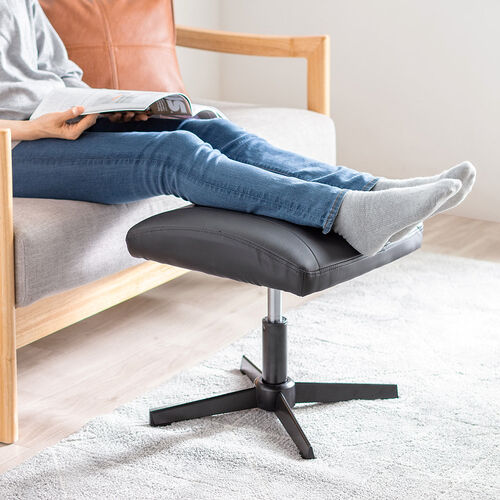 オットマン 幅49cm PUレザー生地 固定脚 高さ調整 デスク用 足置き台