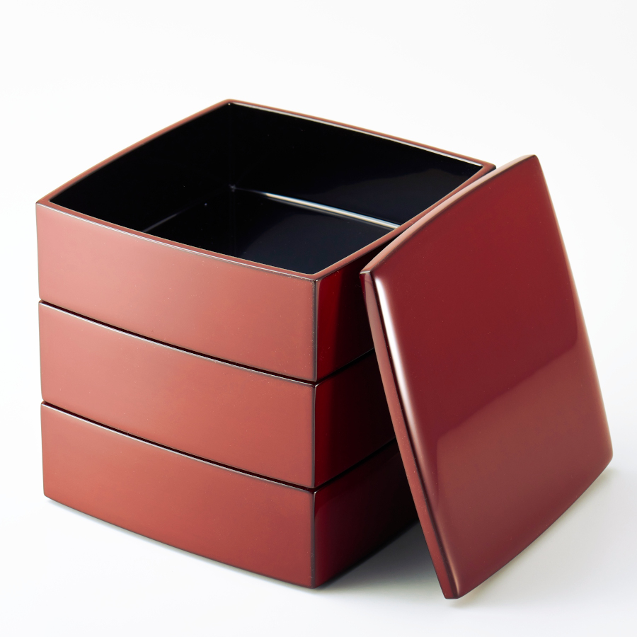 黒塗木地 内朱 時代 花蝶蒔絵 五段重箱 共箱 骨董品 漆器 漆芸 牡丹