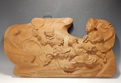 希少 レア 一位一刀彫り 飛騨高山一刀彫第一人者・東勝廣「石橋」共箱