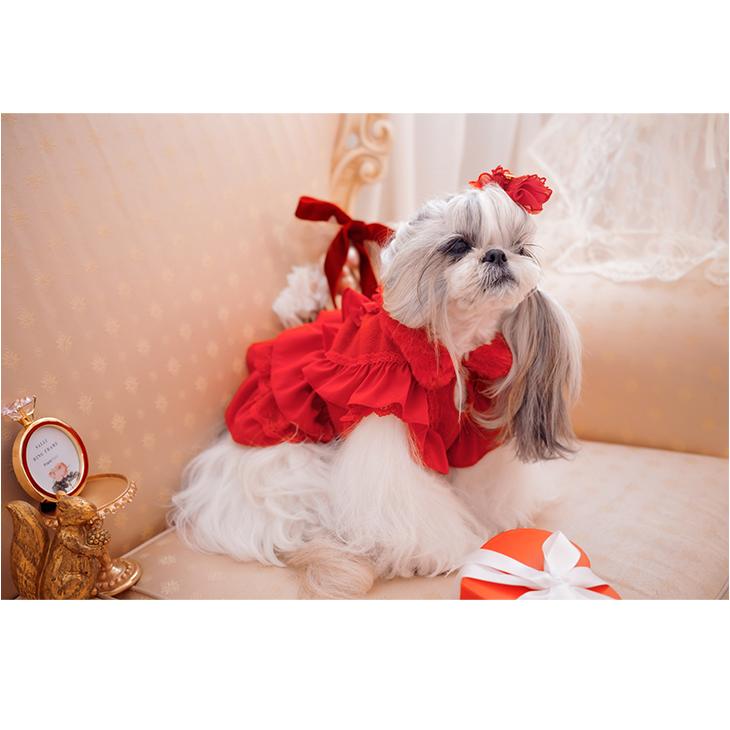CanNana 犬 服 犬服 ワンピース レッドドレス ゴージャス お出かけ