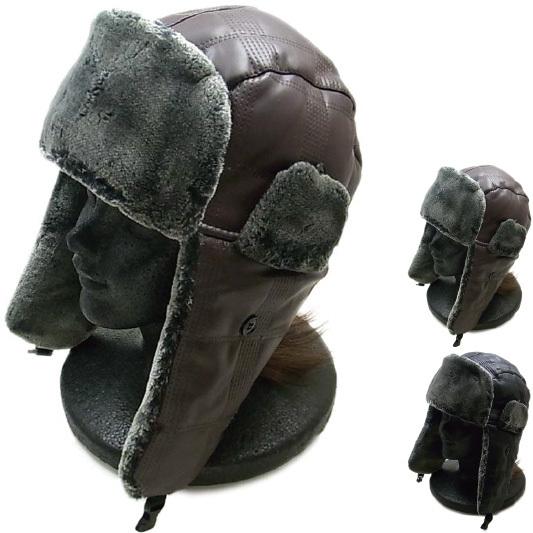 パイロットキャップ フェイクレザー 大きめサイズ フリーサイズ