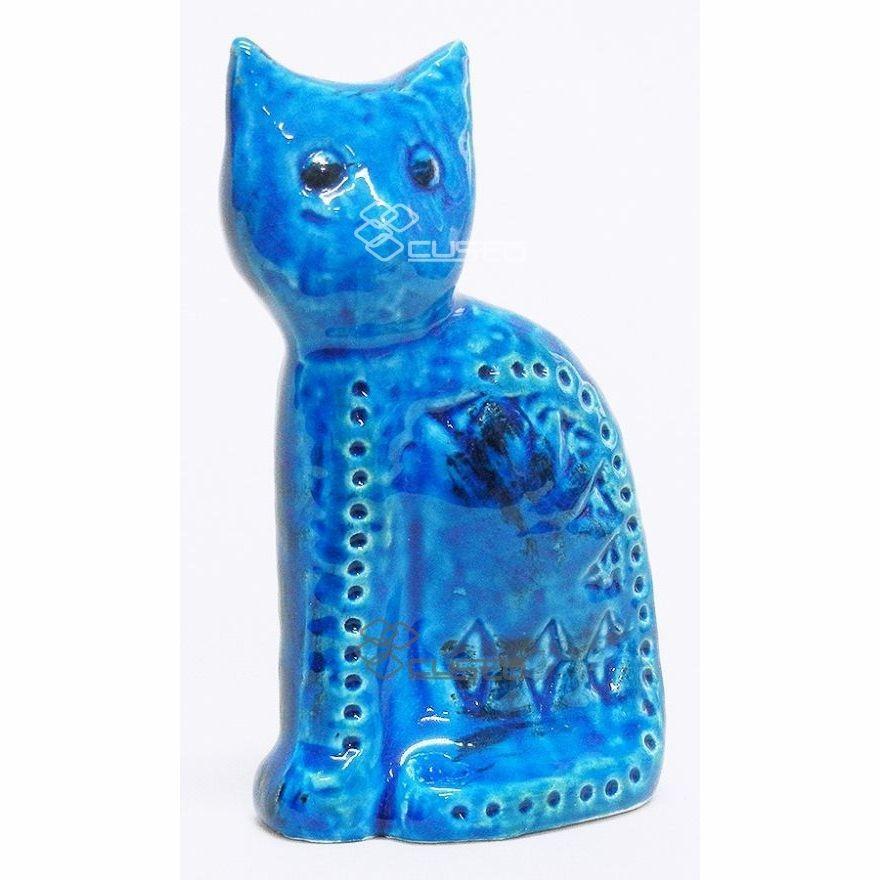 フラビアビトッシ猫ネコ陶器置物イタリア製リミニブルー