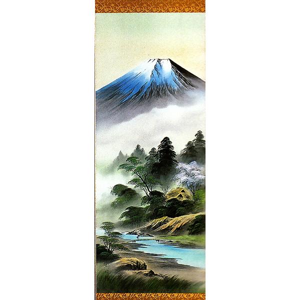 掛け軸 富士山水（春景） 西尾利明 日展入選作家 美術名典掲載作家
