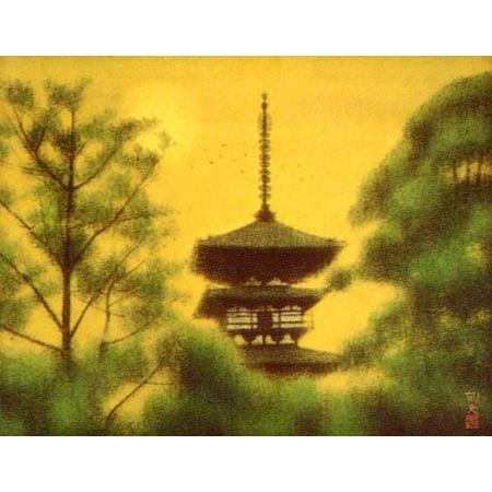 文化勲章受章作家 平山郁夫 木の間の塔 絵画 日本画 : 古都-京都