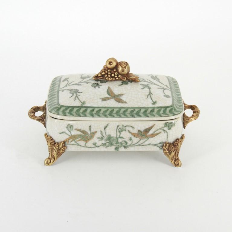 ボックス BOX 蓋付ボックス 陶磁器 真鍮 脚付き小物入れ 蓋付BOX 脚