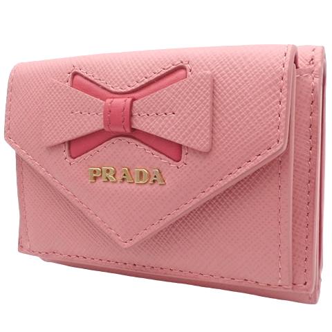 PRADA PRADA(プラダ) リボン付 サフィアーノレザー 財布 コンパクト 三