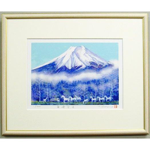 当社オリジナル風水開運版画 YZ26 霊峰富士・九頭馬 吉岡浩太郎 : 絵画