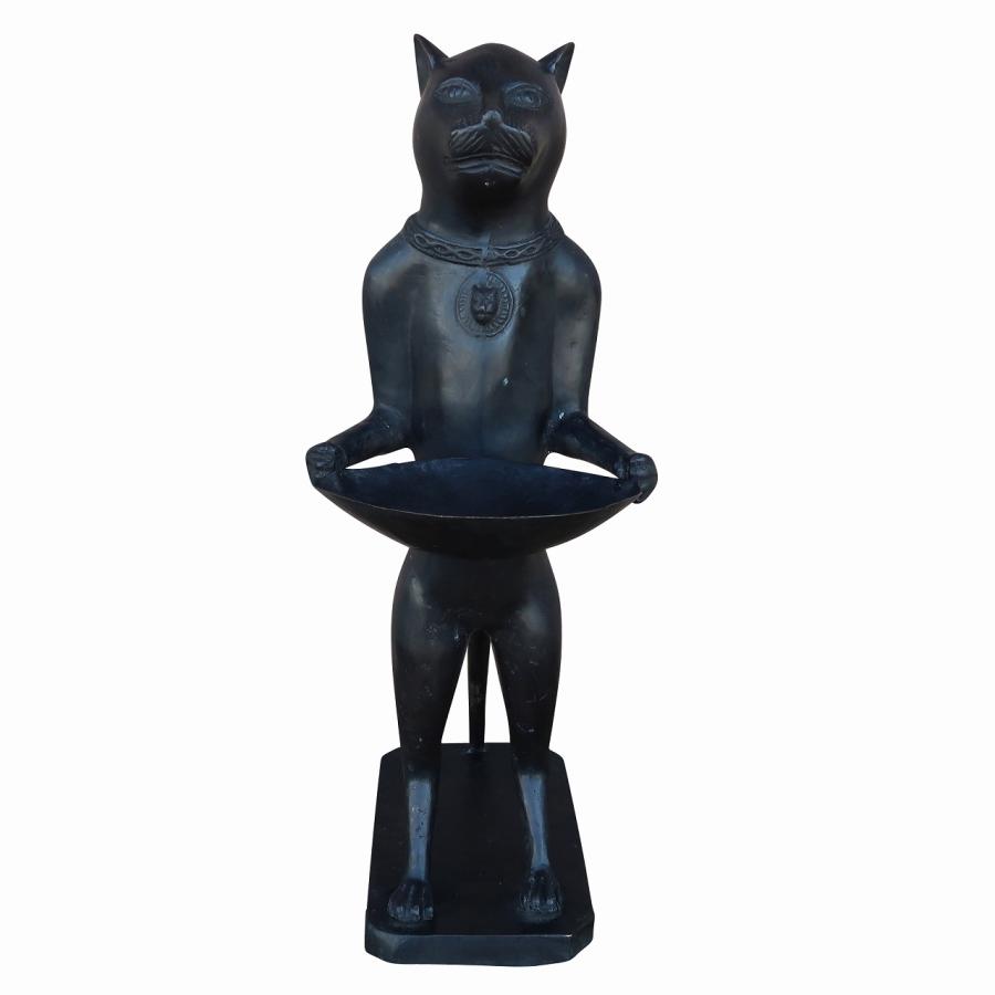 トレーを持った猫のオブジェ ブロンズ製 銅製 50cm アンティーク調