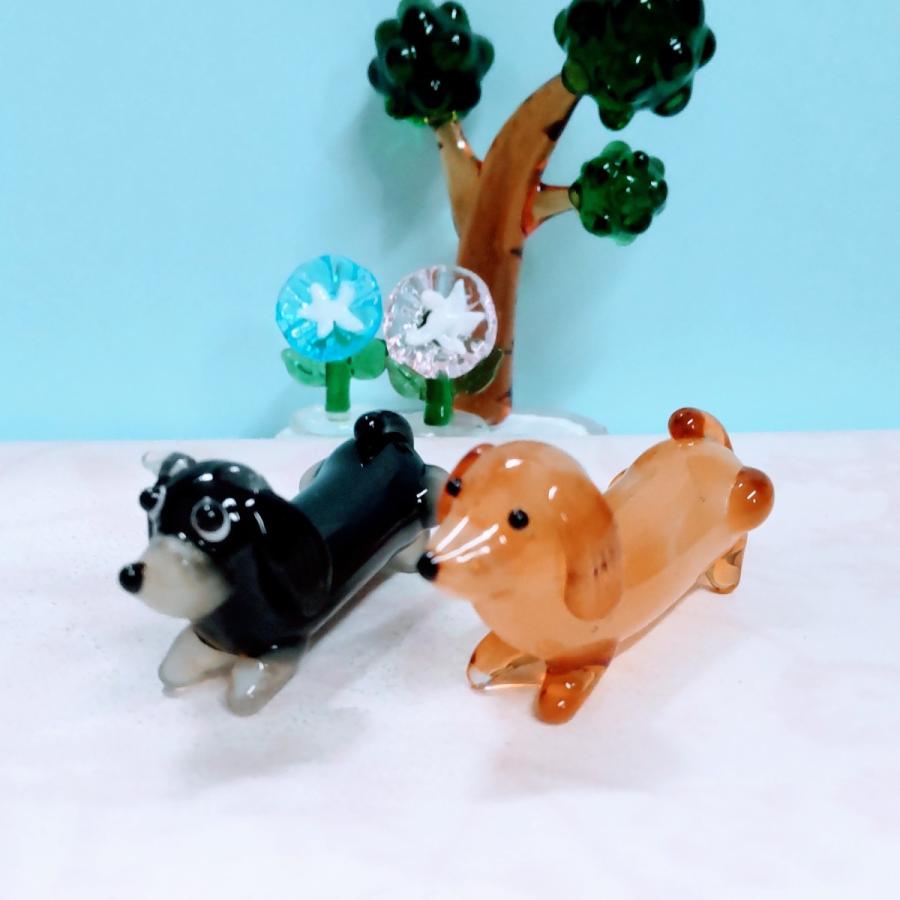 ガラス細工 ダックス 茶（胴長） ミニチュア 置物 雑貨 犬 動物 小物