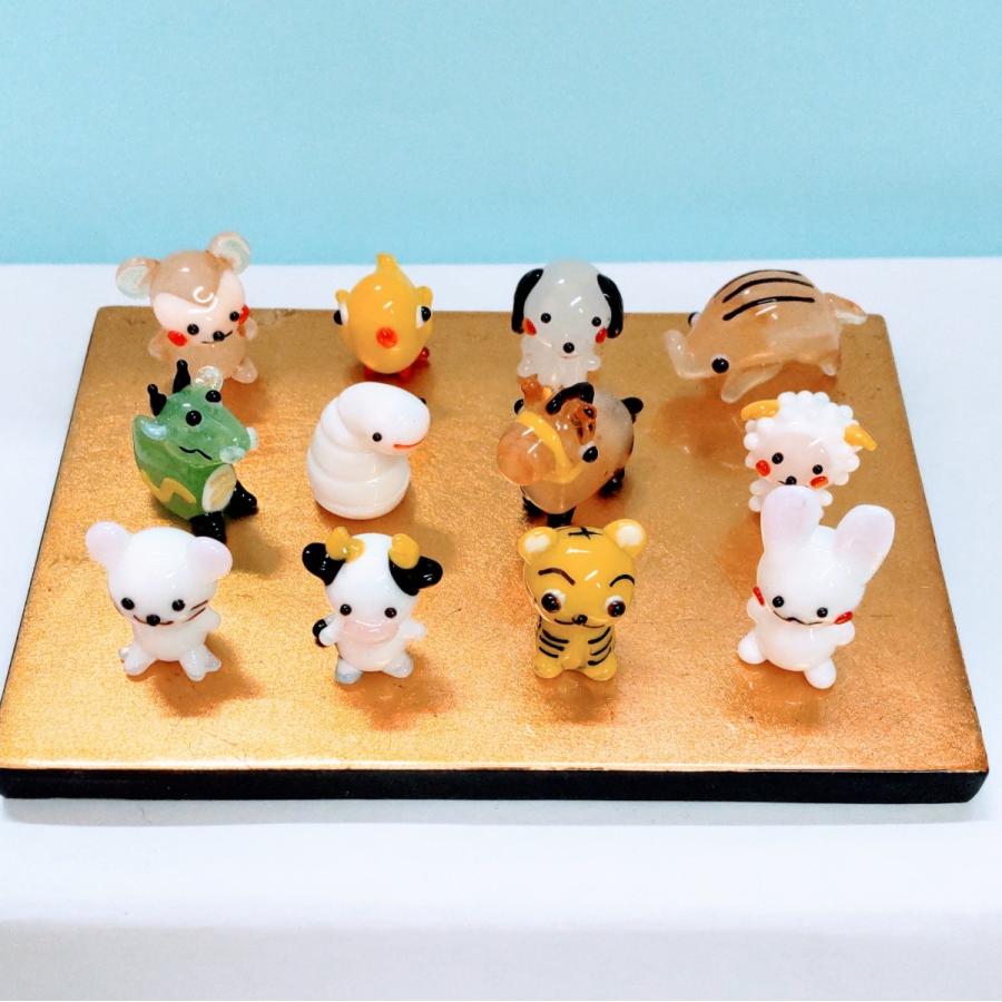 ガラス細工 十二支セット（S) 子供（台付）ミニチュア 置物 雑貨 干支