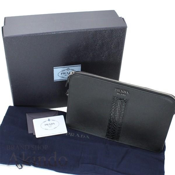 PRADA（プラダ） クラッチバッグ クロコダイル サフィアーノレザー 黒