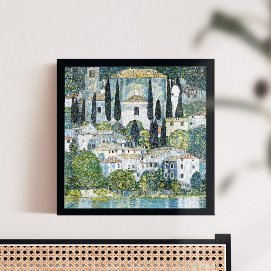 H. CHINH 農村風景 絵画 木製フレーム付き 昭和レトロ 日本画 水彩画