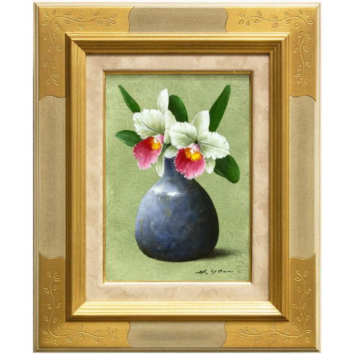 油彩画 花瓶の花々 作者不明 肉筆 豪華フレーム 縦55cm横45cm 油彩画