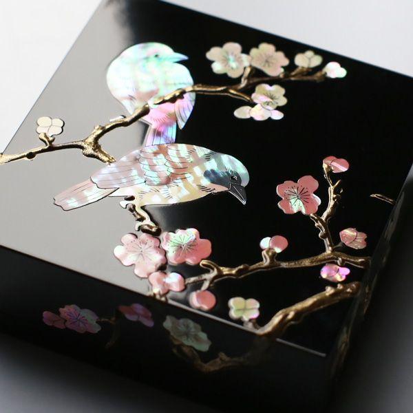ジュエリーボックス 小箱 螺鈿の宝石箱 梅に樫鳥（かしどり） 漆器