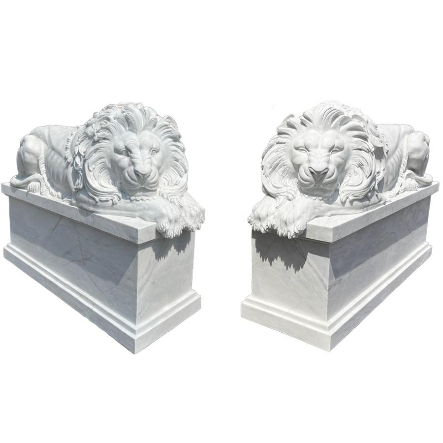 天然大理石彫刻 ライオン ペア H113cm 動物 石像 大理石 彫刻 オブジェ