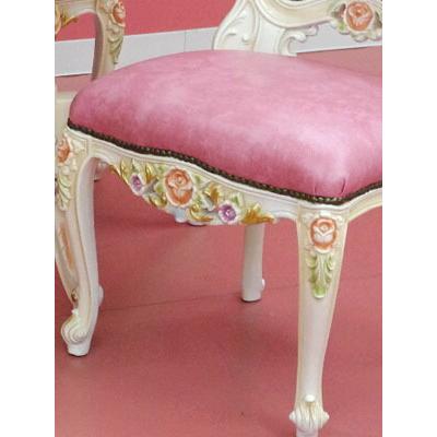 ロココ調 デスクやダイニングにダイニングチェア/本革ピンク 送料無料