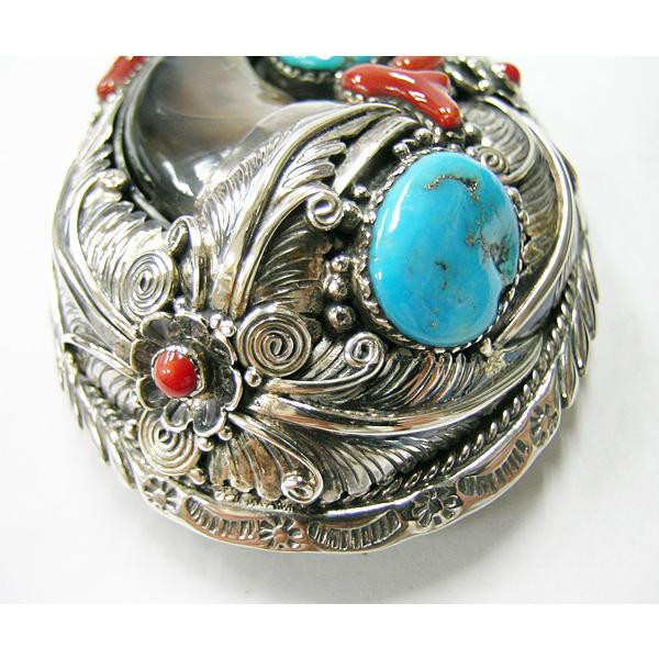 超特大の熊爪 ターコイズ インディアンジュエリー バックル F