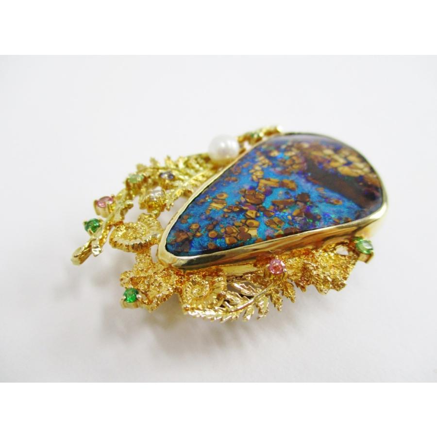 K18メキシコオパール•色石•ダイヤ入ブローチ/ペンダント