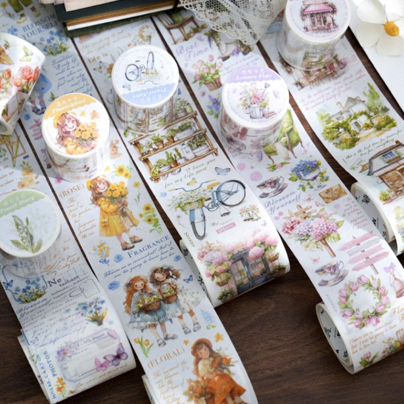 コラージュ 素材 マスキングテープ マステ 女の子 女性 人物 花 英字