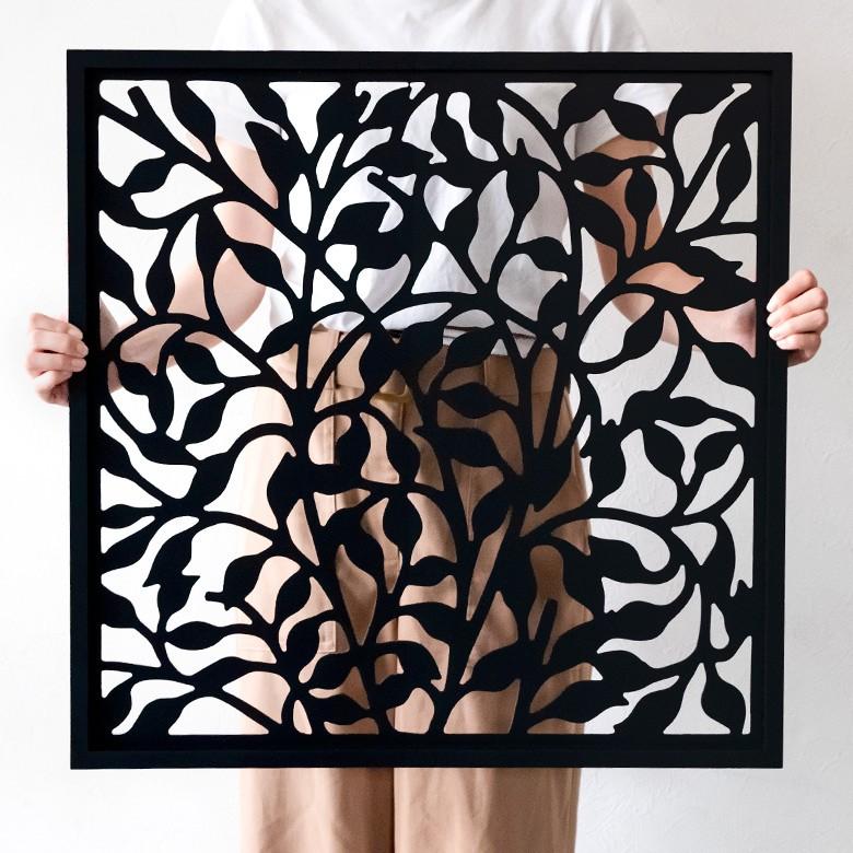 アートパネル 壁掛け レリーフ 木製 約60×60cm リーフ 植物 壁飾り