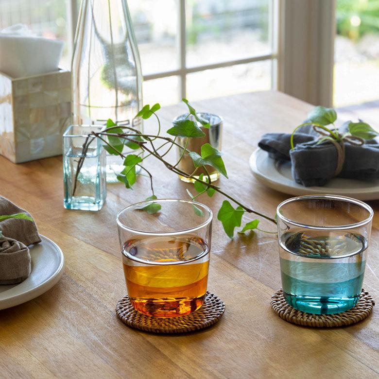 グラス コップ ガラス 300ml ツートーン ガラスコップ 耐熱ガラス 色