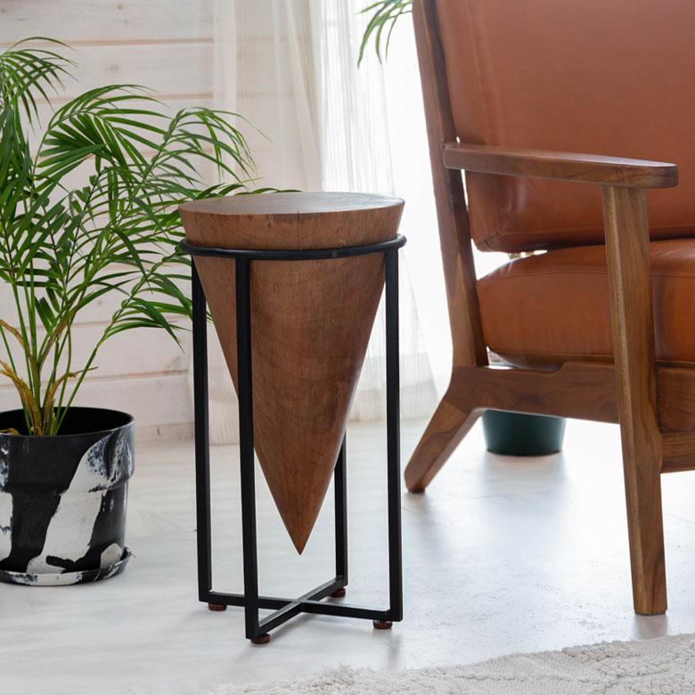 東谷 サイドテーブル コーヒーテーブル アイアン 木 W 25cm H 45.5cm