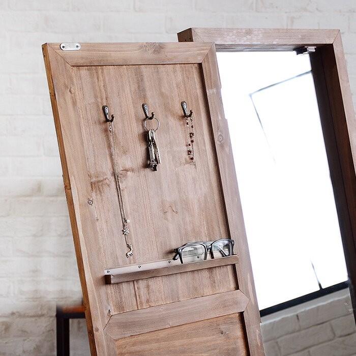 アンティークヴィンテージミラー木製フレーム扉付