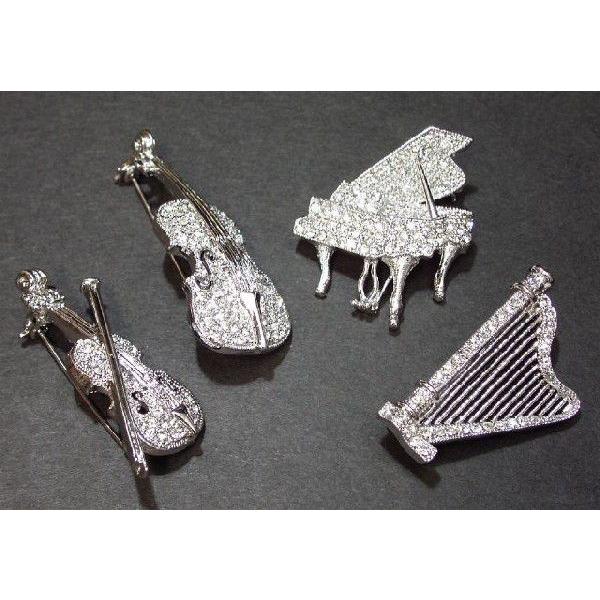ブローチ 楽器 ピアノ バイオリン チェロ ハープ シルバー