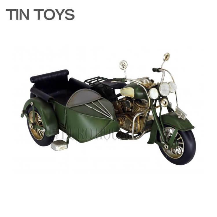 ブリキのおもちゃ バイク bike side car サイドカー 置物 オブジェ