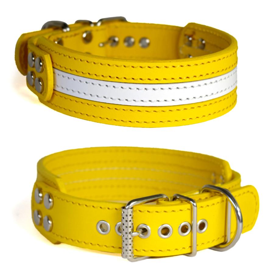 4cm幅中大型犬用革首輪（黄色＋白）4cmTypeF-000 : エクストラヘビー