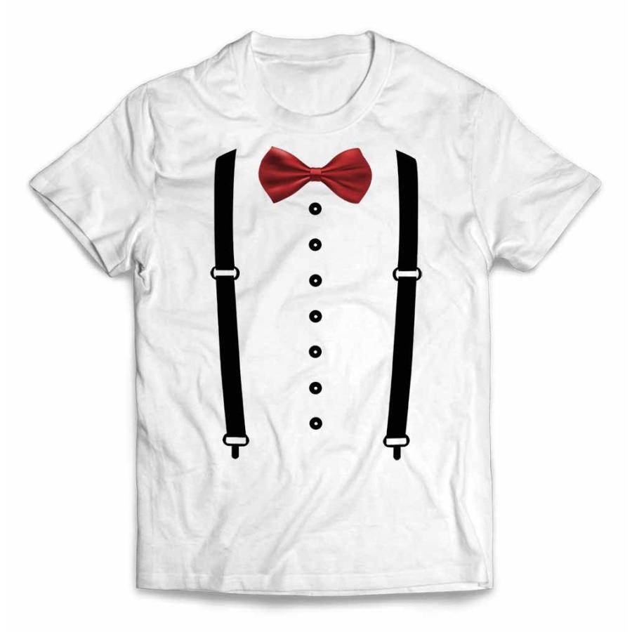メンズ Tシャツ 半袖 サスペンダー 蝶ネクタイ スーツ シャツ だまし絵