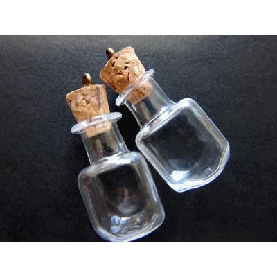 ガラス小瓶 2個セット コルク栓付き (ミニボトル・四角) チャーム