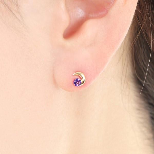 アメジスト 三日月 ピアス K10YG イエロー ゴールド : ファッション